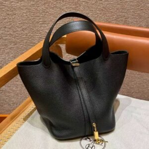 Classic Elephant Grey Picotin 22 Soft TC Leather Bucket Bag Large Capacity Ladies Daily Handbag