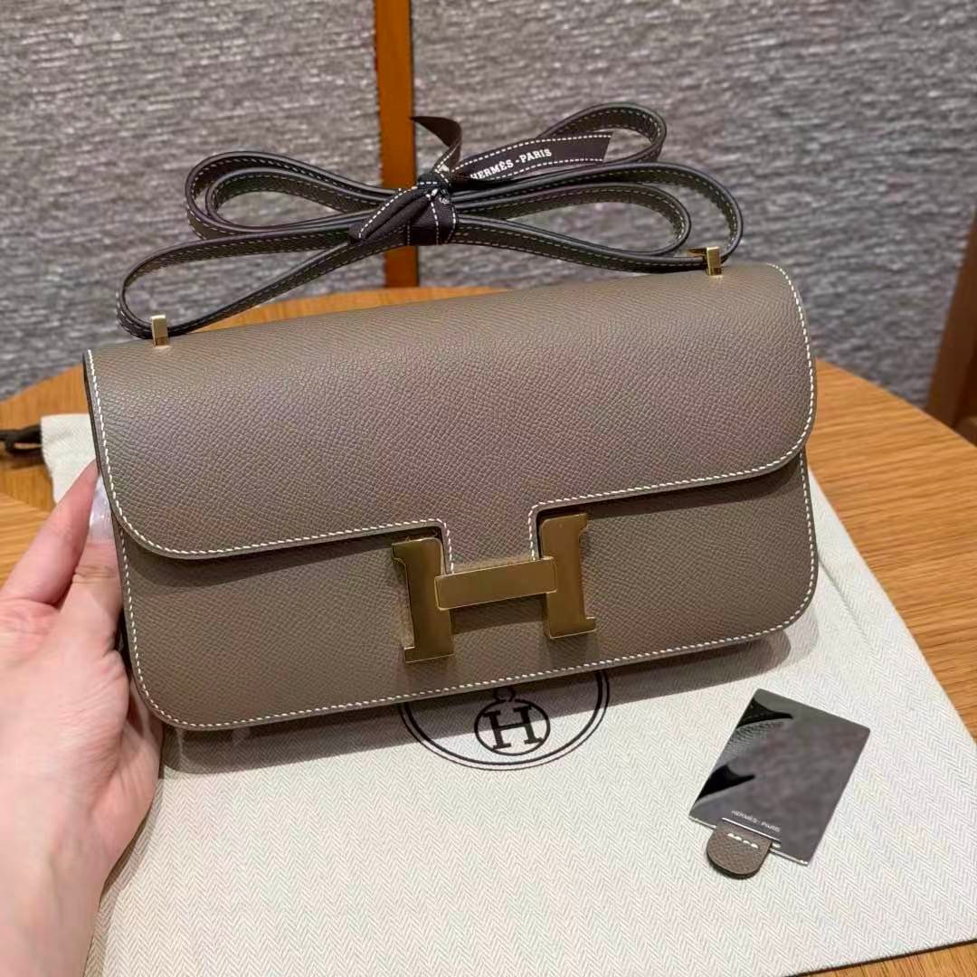 Hand-sewn waxed thread Constance Alan 24cm bag, French imported Epsum leather shoulder bag, women's style, fully custom-made by hand