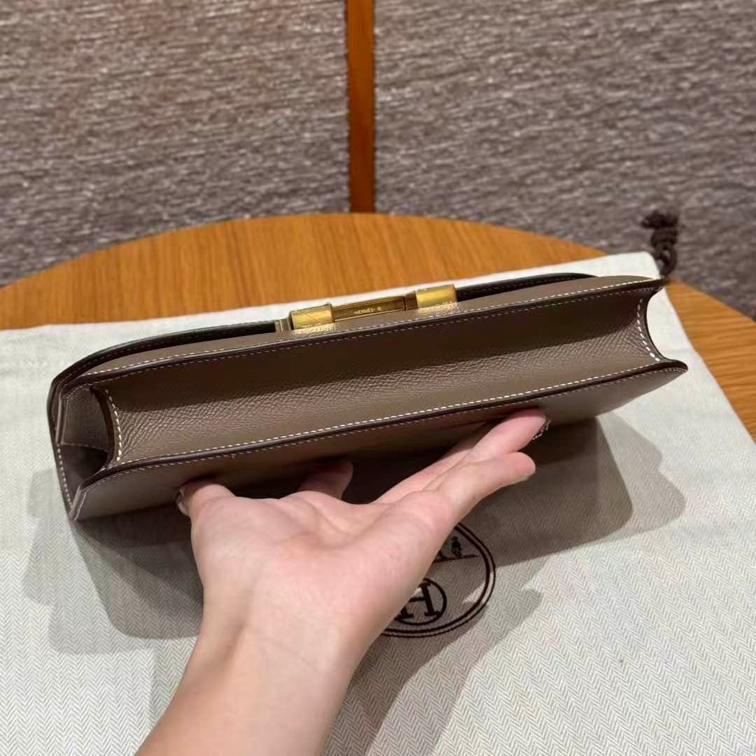 Hand-sewn waxed thread Constance Alan 24cm bag, French imported Epsum leather shoulder bag, women's style, fully custom-made by hand - 图片 8