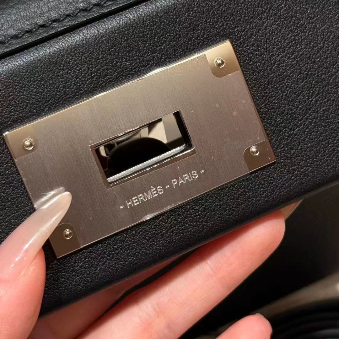 Women 24/24 Designer‑Style Bag, Swift & Taurillon Leather, Silver‑Tone Hardware, Black Top‑Handle Cross‑Body Purse - 图片 10