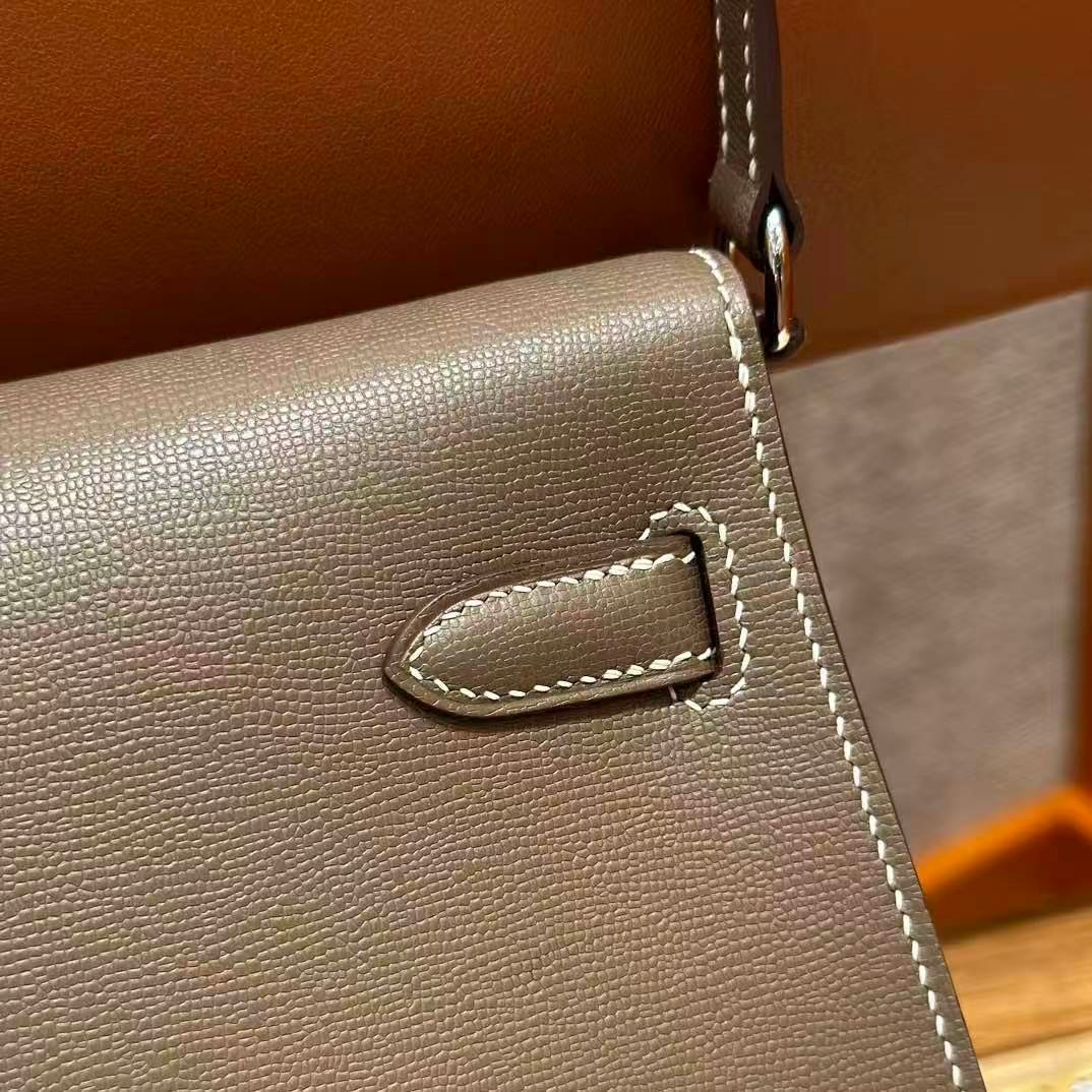 Women Kelly Elan Designer‑Style Bag, Epsom Leather, Gold‑Tone Hardware, Elephant Grey Slim Cross‑Body Shoulder Purse - 图片 2