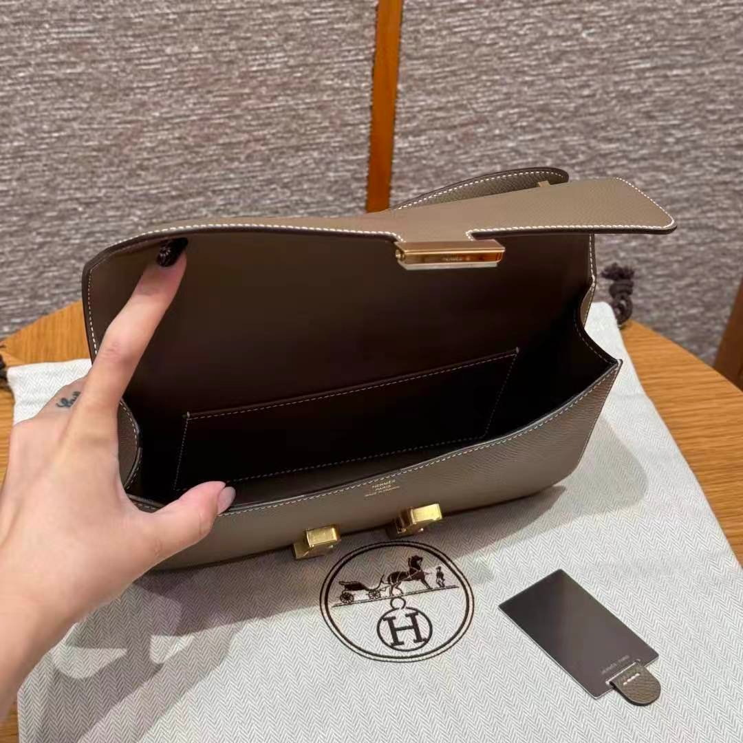 Hand-sewn waxed thread Constance Alan 24cm bag, French imported Epsum leather shoulder bag, women's style, fully custom-made by hand - 图片 6