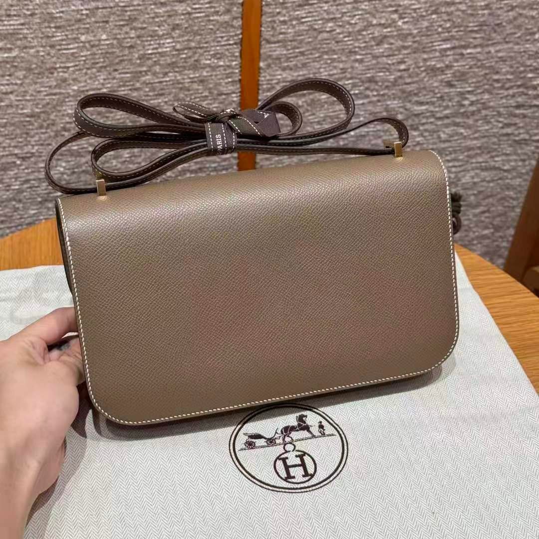 Hand-sewn waxed thread Constance Alan 24cm bag, French imported Epsum leather shoulder bag, women's style, fully custom-made by hand - 图片 3