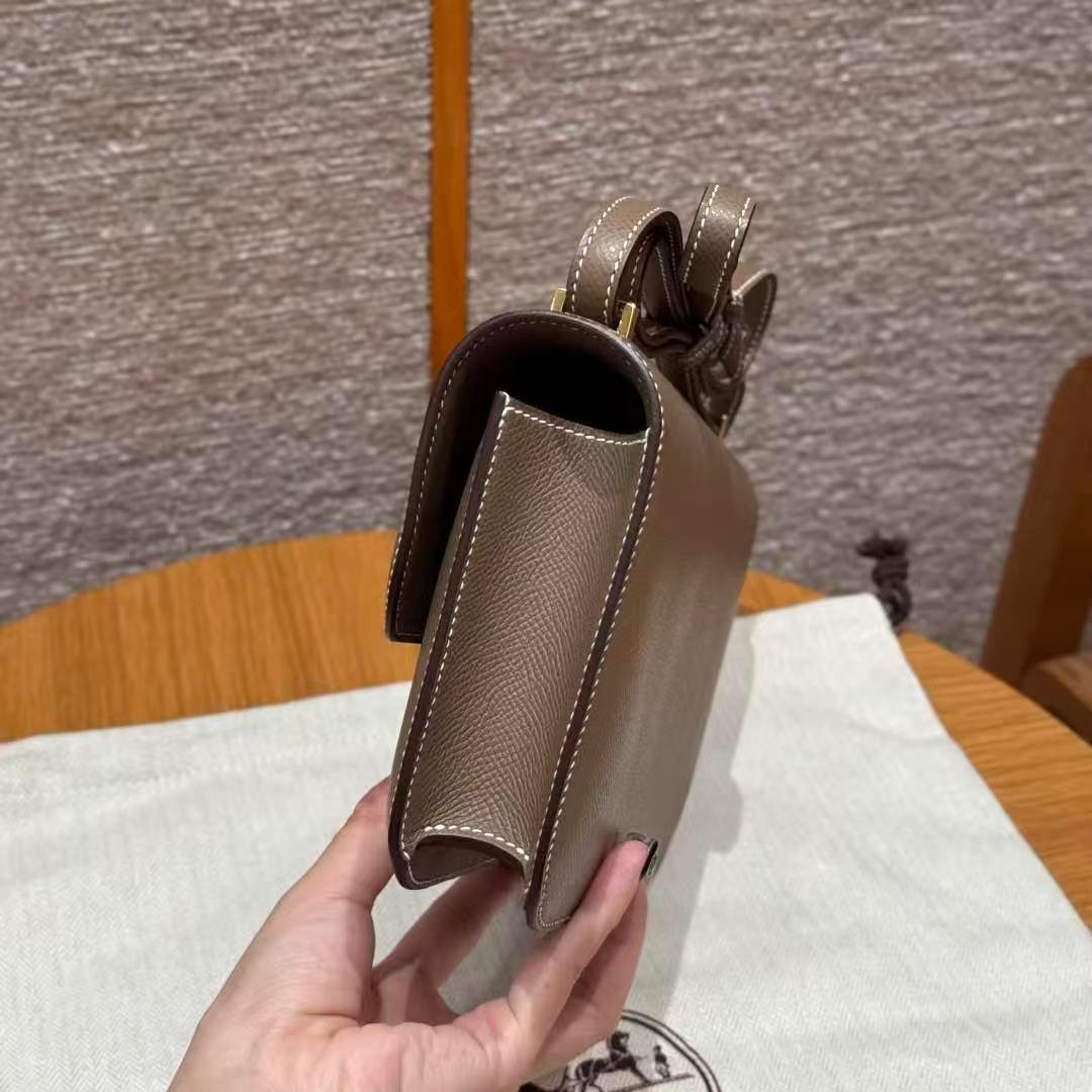 Hand-sewn waxed thread Constance Alan 24cm bag, French imported Epsum leather shoulder bag, women's style, fully custom-made by hand - 图片 7