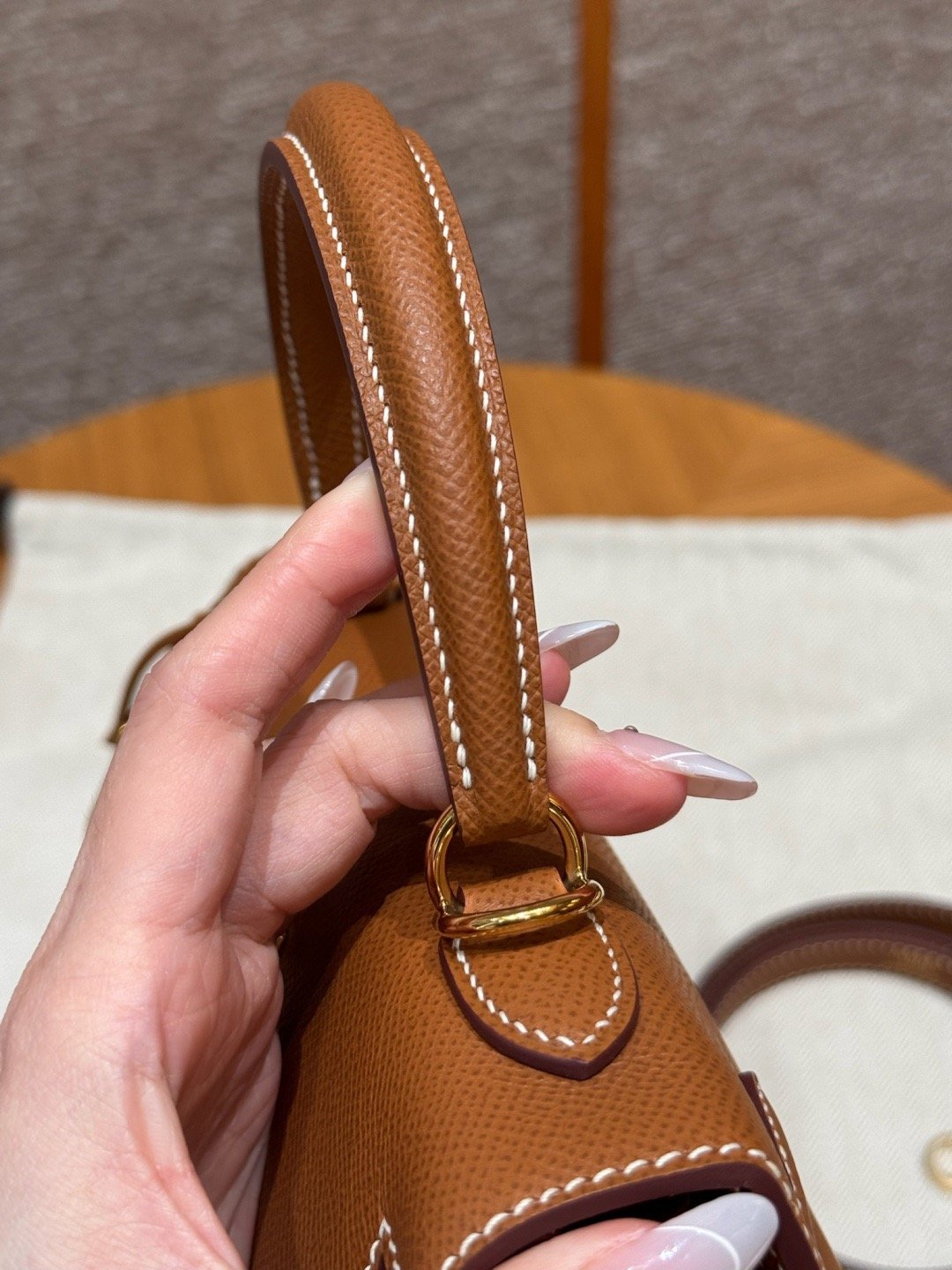 Kelly Epsom leather outer seam, brown, 25cm/9.84in, fully handcrafted - 图片 6
