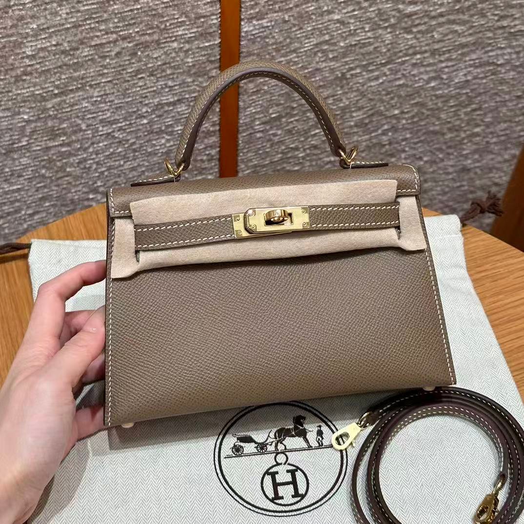 Mini Kelly bag, Epsom, silver hardware, 19 cm, fully handmade - 图片 3