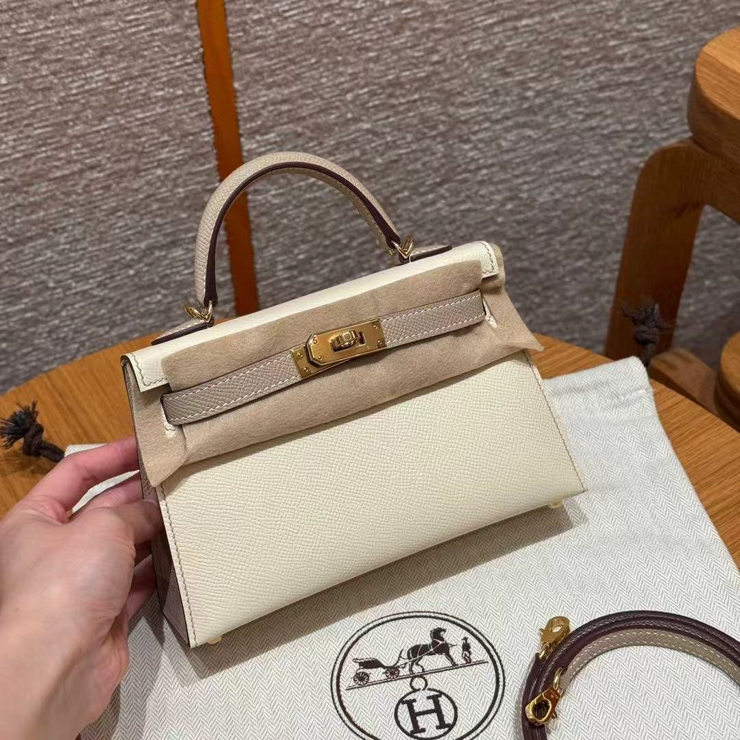 Mini Kelly bag, Epsom, silver hardware, 19 cm, fully handmade - 图片 2