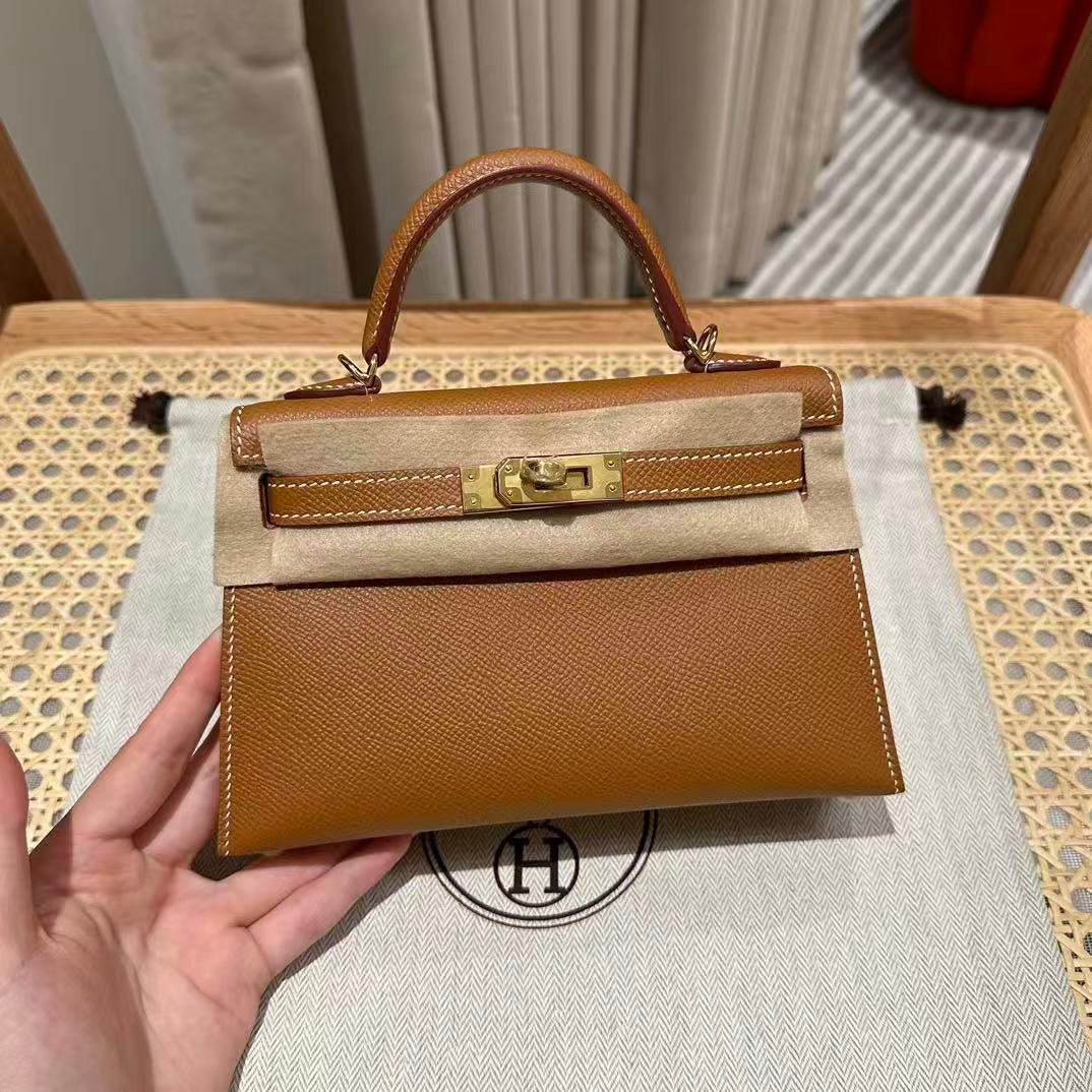 Mini Kelly bag, Epsom, silver hardware, 19 cm, fully handmade - 图片 4