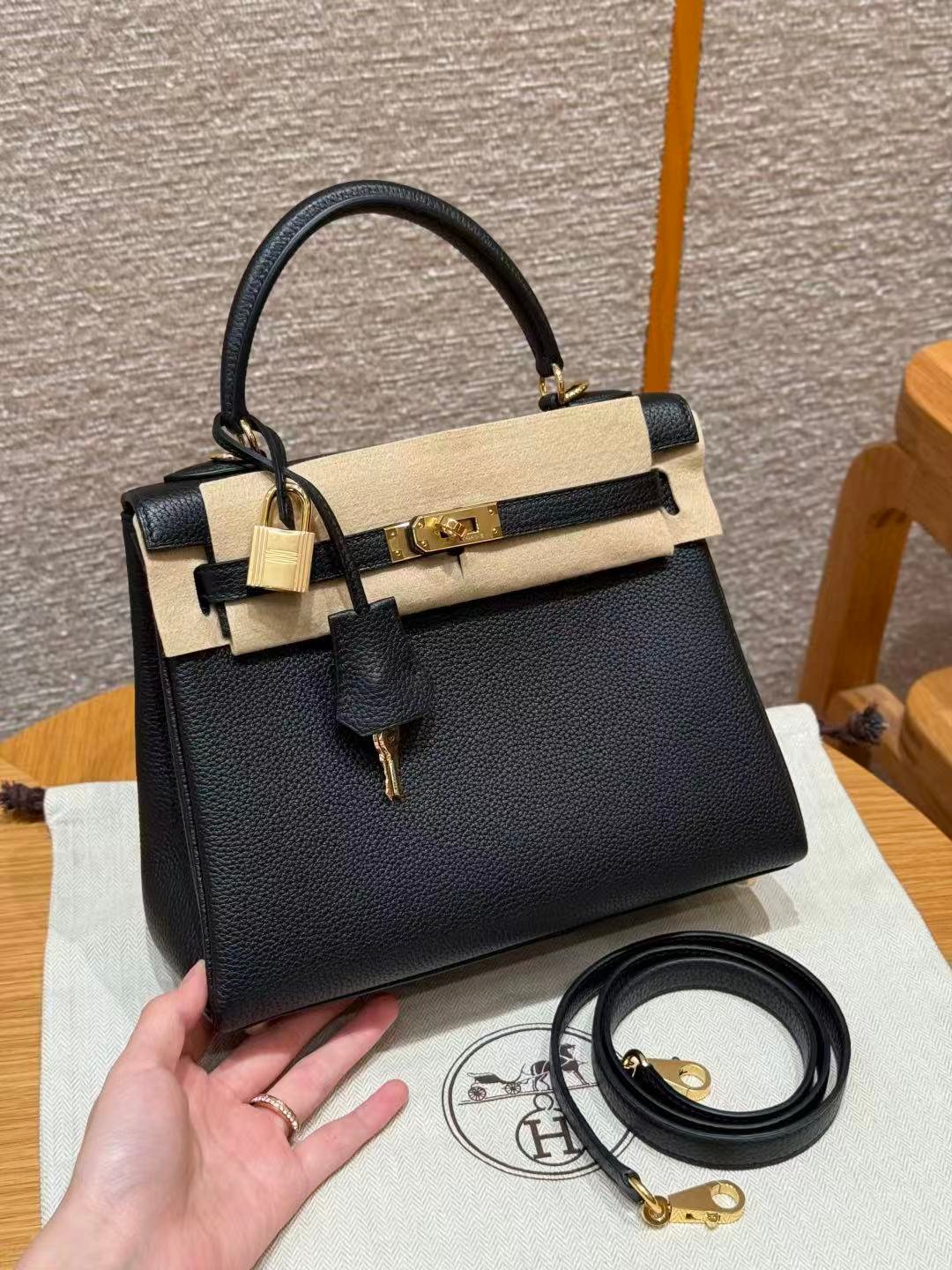 Hand‑Stitched Wax‑Thread Kelly 25 Bag, Imported togo From France, Versatile Shoulder Handbag