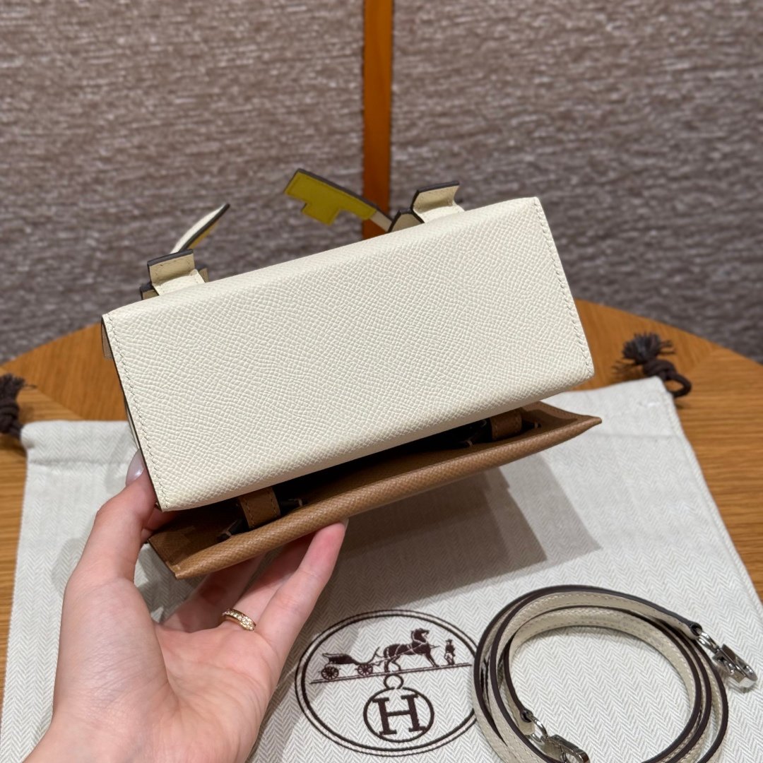 Kelly Dorama mosaic doll bag, 16.5cm / 6.49in, palm print leather, imported original French cowhide, high-end fully handmade exclusive customization - 图片 6