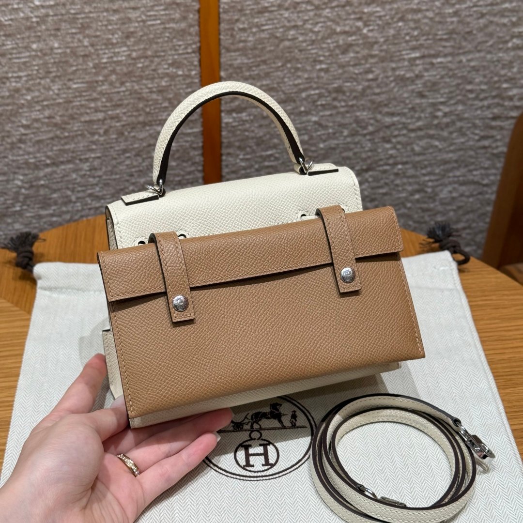 Kelly Dorama mosaic doll bag, 16.5cm / 6.49in, palm print leather, imported original French cowhide, high-end fully handmade exclusive customization - 图片 7