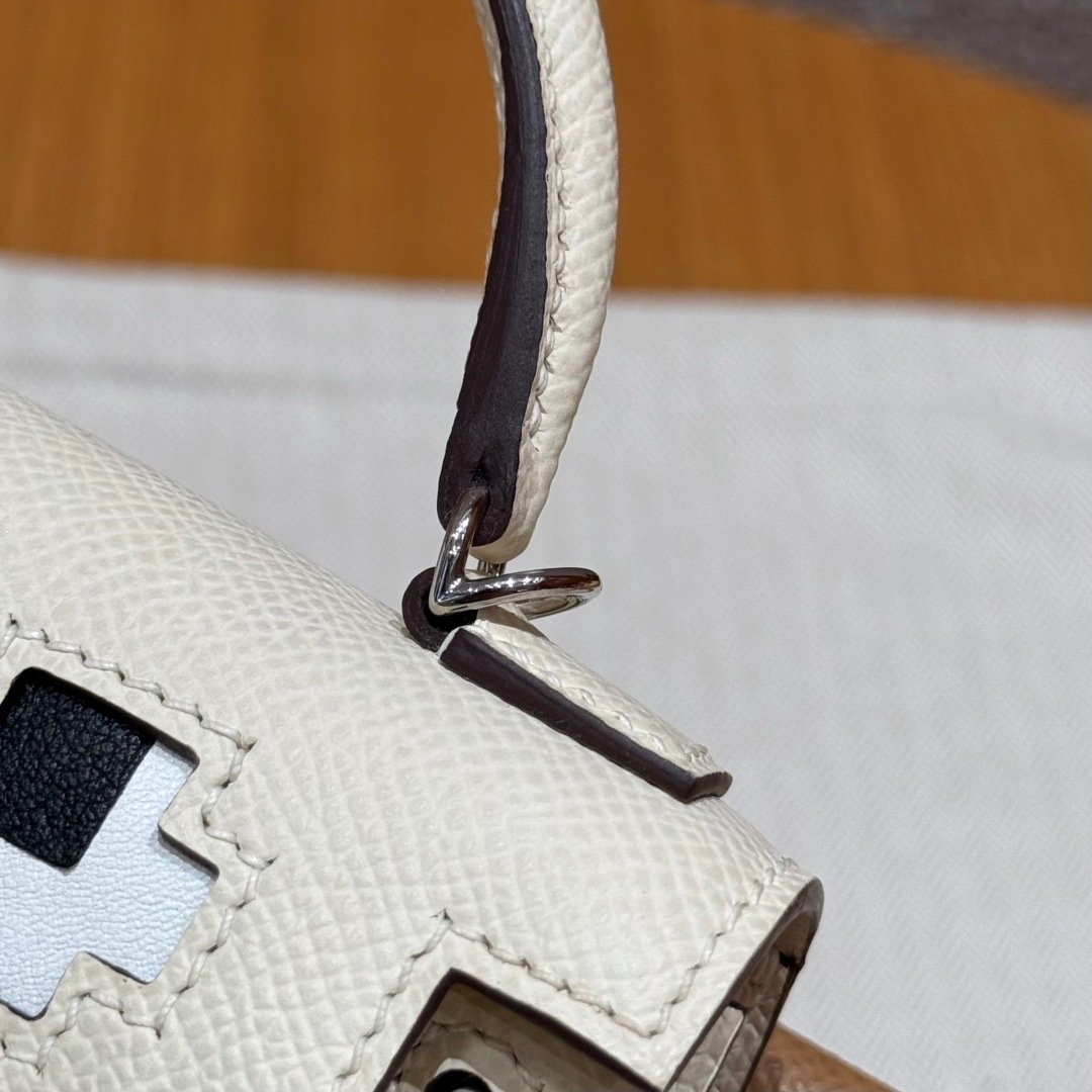 Kelly Dorama mosaic doll bag, 16.5cm / 6.49in, palm print leather, imported original French cowhide, high-end fully handmade exclusive customization - 图片 8