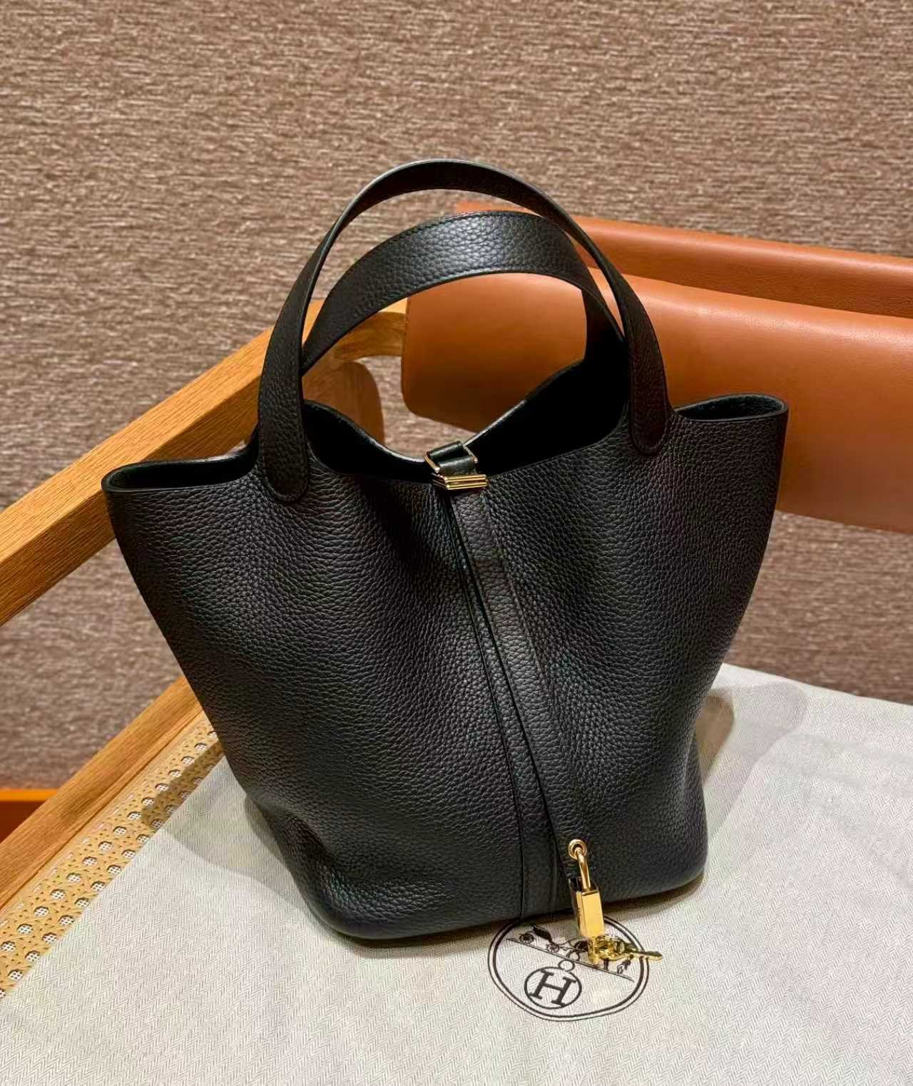 Classic Elephant Grey Picotin 22 Soft TC Leather Bucket Bag Large Capacity Ladies Daily Handbag