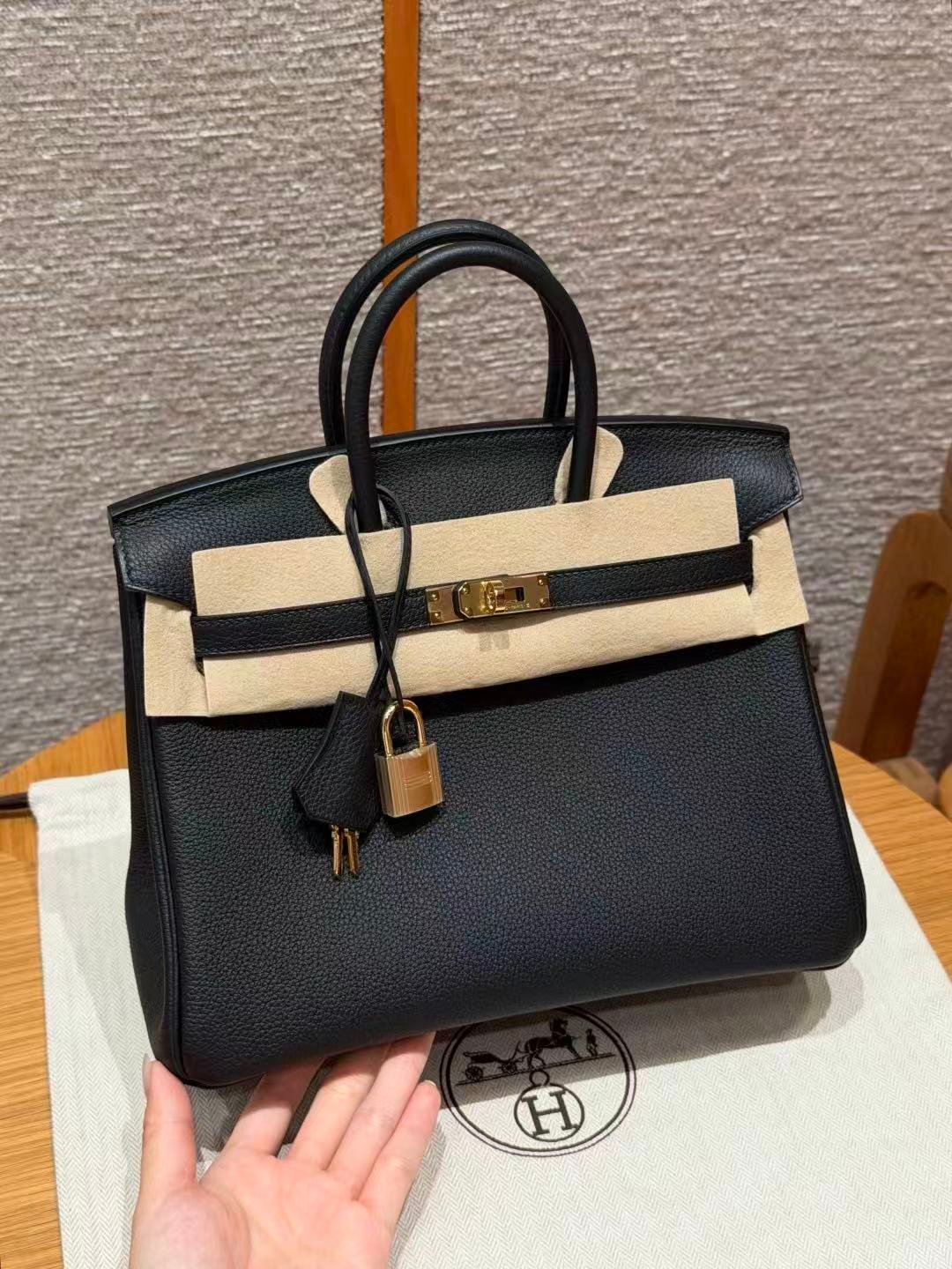 Birkin Togo leather Black color gold hardware 25CM/ 9.84in fully handmade - 图片 2